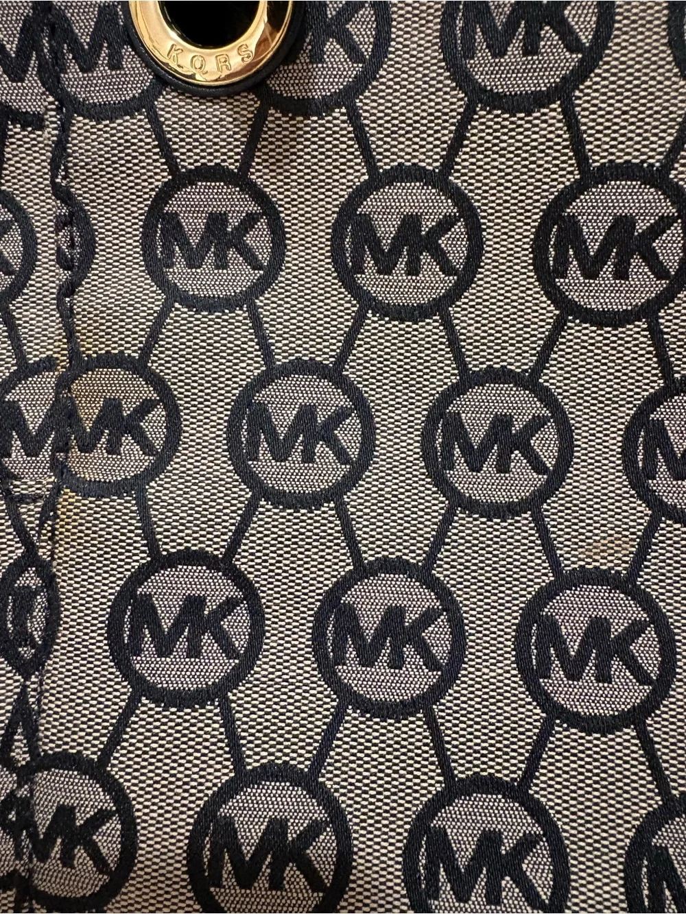 Michael Kors Beige and Black MK Logo Tote with Gold Charm